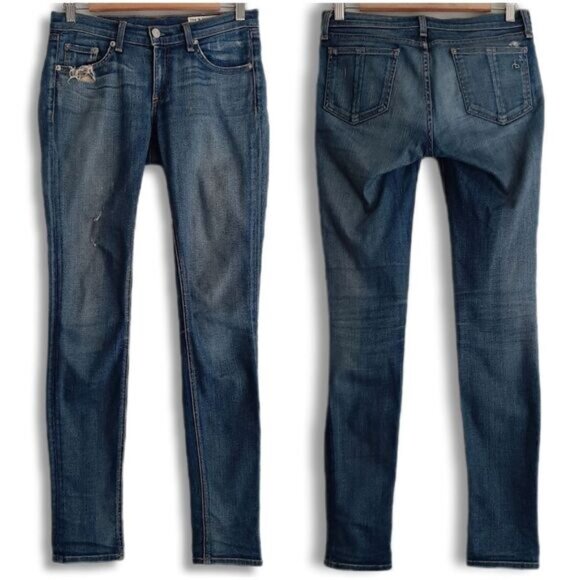 RAG & BONE \ Mid-Rise Skinny Destroyed Blue Jeans Sz 26 - Picture 1 of 16